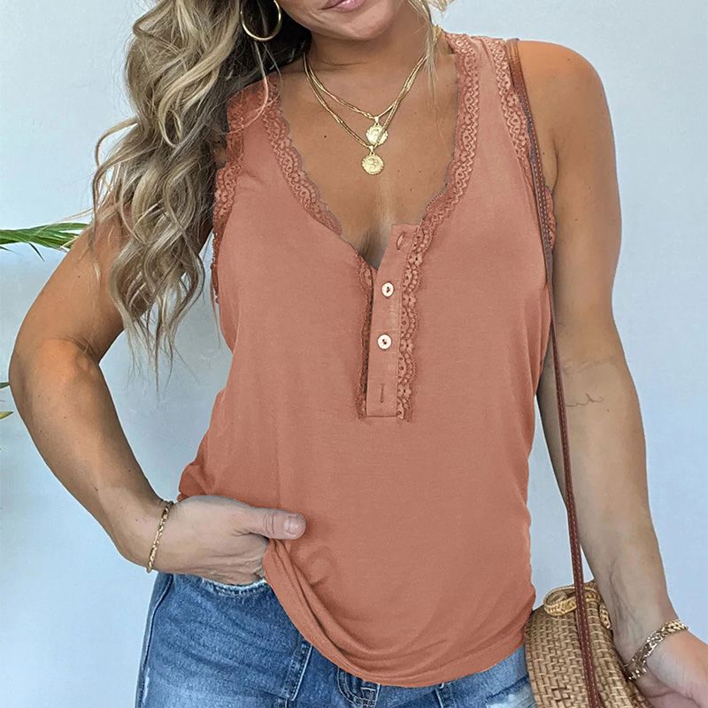 🔥Great Sale💝Women's V-neck button sleeveless tank top, elegant and simple, fully showcasing feminine charm!