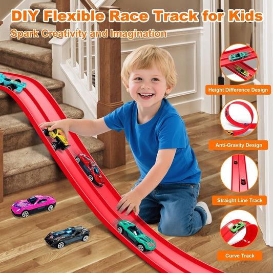🎁Early Christmas Hot Sale 50% OFF🎅🧩 DIY Alloy Car Race Track with Suction Cups - Adjustable Layout for Creative Play, Develops Motor Skills & Logic 🚗📦
