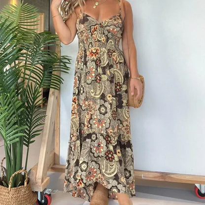 💕Women’s Sexy Spaghetti Strap Floral Print Long Dress