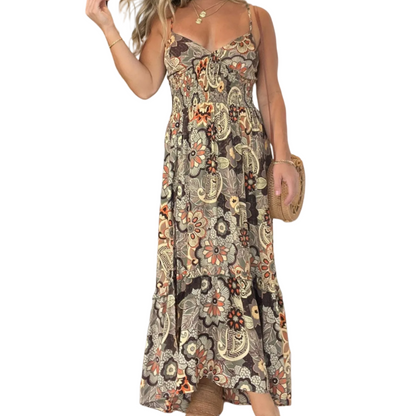 💕Women’s Sexy Spaghetti Strap Floral Print Long Dress