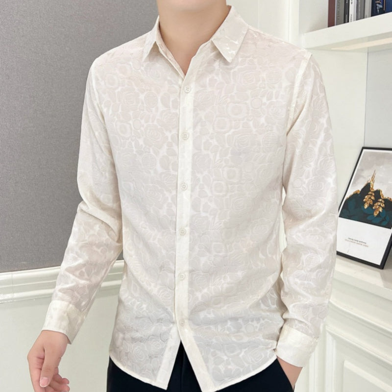 Men's Casual Printed Stretch Long Sleeve Shirt
