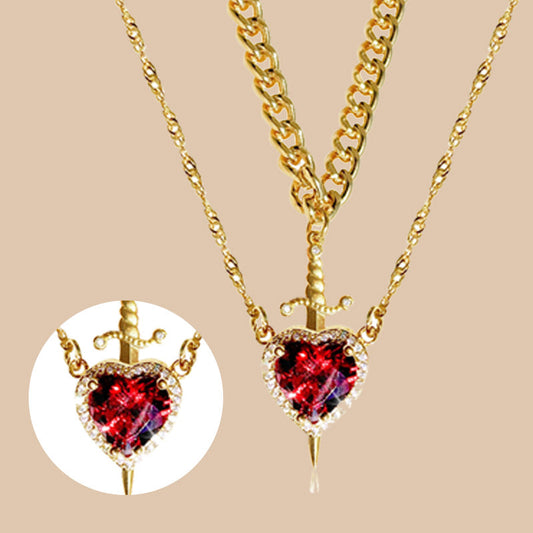 💕(9.99 represents permanent)💕Vintage Matching Heart and Sword Necklace Set