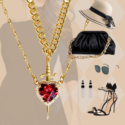 💕(9.99 represents permanent)💕Vintage Matching Heart and Sword Necklace Set