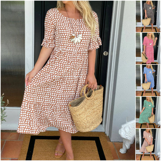 🎁What should I wear tomorrow?🎁💥Round Neck Polka Dot Print Midi Dress