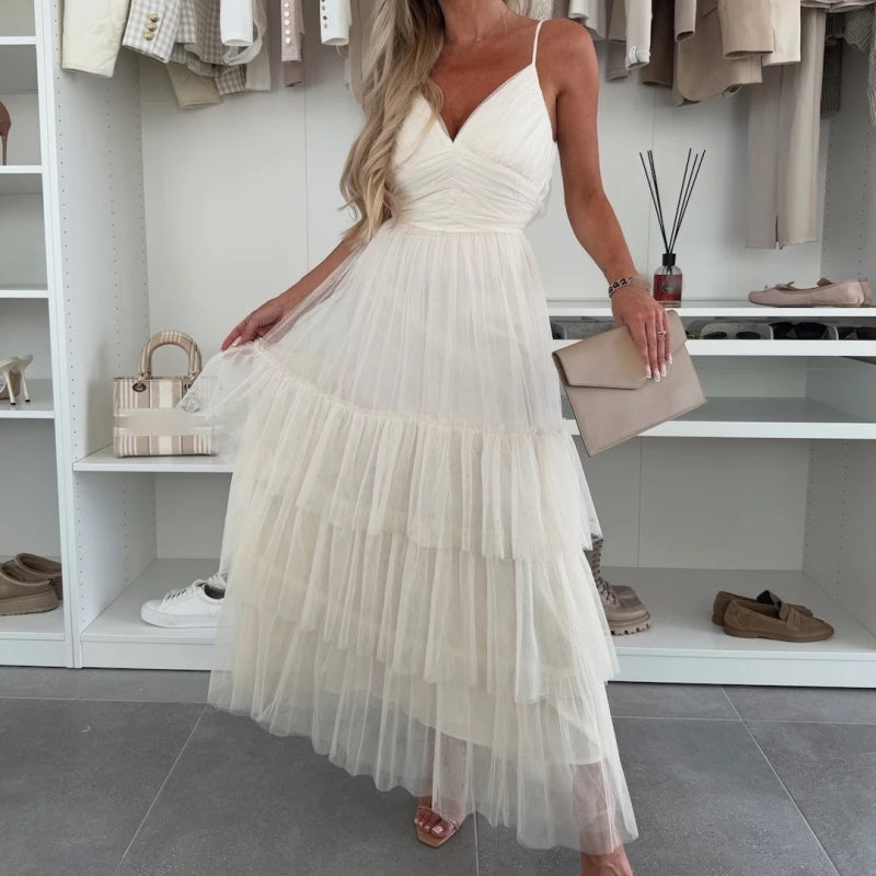 👗✨New Style Women’s Elegant Spaghetti Strap Tiered Tulle Maxi Dress🌷 Layered and Ethereal, A Fresh Summer Fashion Choice!