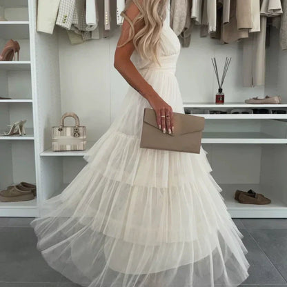 👗✨New Style Women’s Elegant Spaghetti Strap Tiered Tulle Maxi Dress🌷 Layered and Ethereal, A Fresh Summer Fashion Choice!