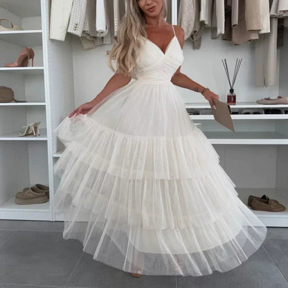👗✨New Style Women’s Elegant Spaghetti Strap Tiered Tulle Maxi Dress🌷 Layered and Ethereal, A Fresh Summer Fashion Choice!