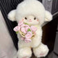 Cute Plush Lamb With Flower Bouquet Hat