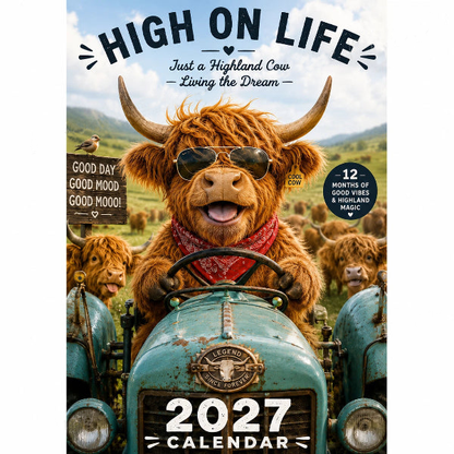 2027 Funny Highland Cow Wall Calendar | A4 Hanging Calendar | Designed by Isabel Kline